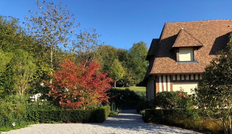 Association des différents matériaux dans le jardin à l'horizon